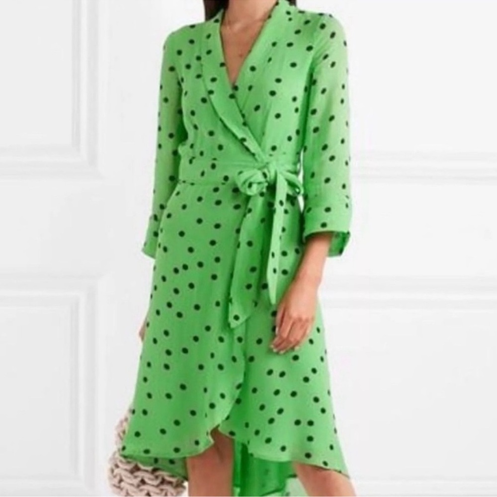 GANNI 💚 Green and Black Polka Dot Wrap Dress